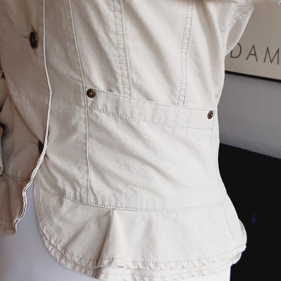 VTG DKNY JEANS tan cotton canvas military utility peplum jacket Sz M - Picture 5 of 12